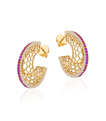 Diamond and Pink sapphire hoops